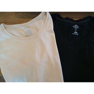 St John's Bay Plus Size 1X Tees Tops 1 Black 1 Beige Short Sleeve Lot of 2 EUC
